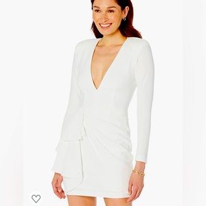 White open back, low cut mini dress